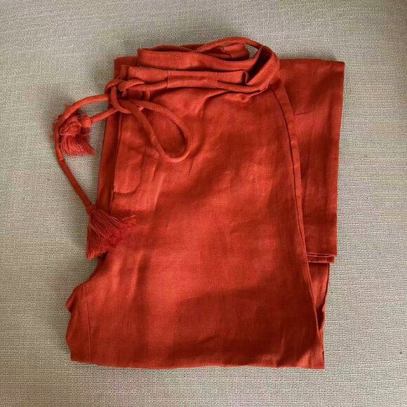 NEW Reformation Avery Linen Pant Sz4 Blood Orange Causal Vacation Straight Leg - Picture 4 of 8